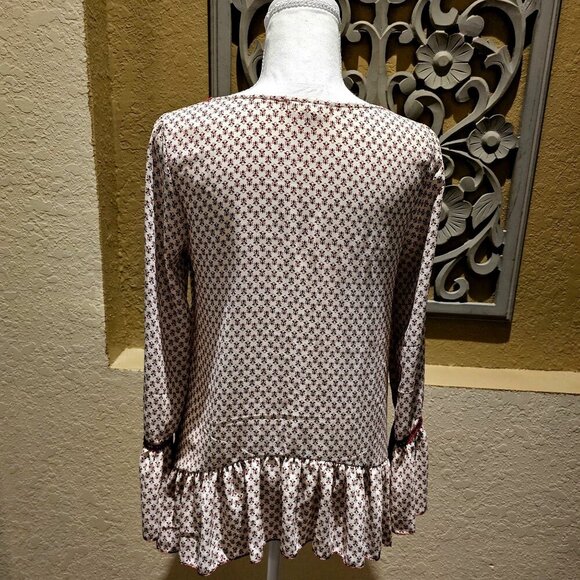 About A Girl S Boho Embroidered Bell Sleeves Flowy Peasant Popover Flounce Top - Picture 2 of 10